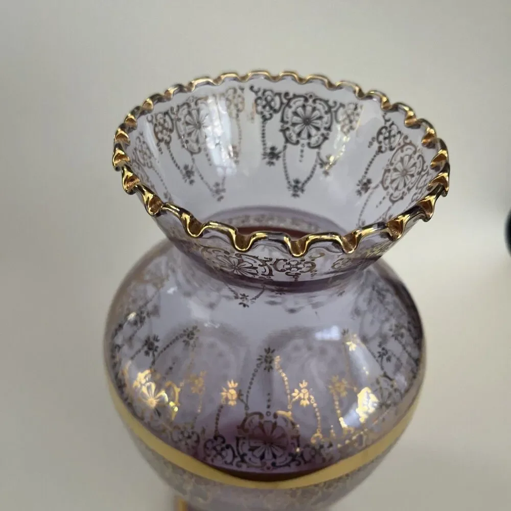 Vtg 10” Vecchia Murano Art Glass Vase 24K Gold Neodymium Purple Color Change
